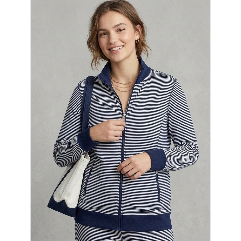 Lauren Ralph Lauren Active Navy White Striped Full Zip Track Jacket Womens 2X